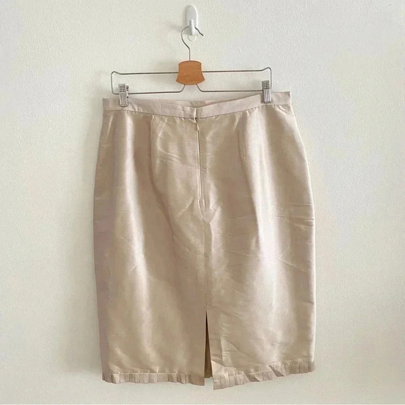 Oleg Cassini 3 Piece Suit Set 100% Silk Blazer Skirt Top Tan - Picture 8 of 14